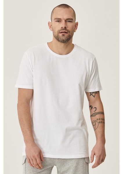 AC&Co / Altınyıldız Classics Erkek Beyaz Slim Fit Dar Kesim Bisiklet Yaka %100 Pamuk 2'li Düz Tişört Paketi