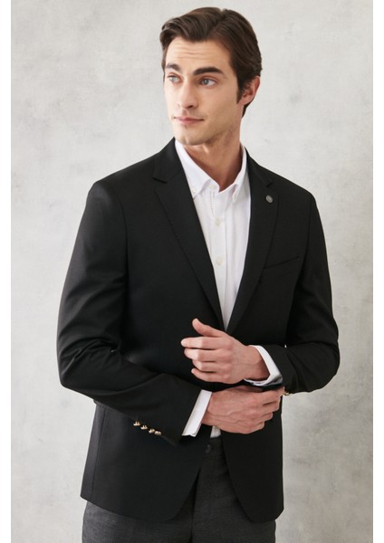 ALTINYILDIZ CLASSICS Erkek Siyah Comfort Fit Rahat Kesim Kırlangıç Yaka Casual Ceket fırsatları
