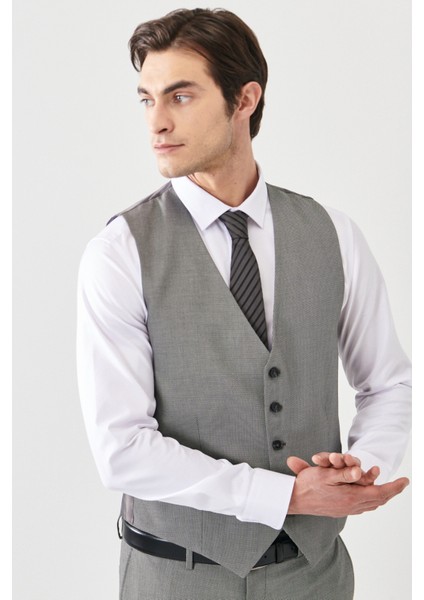 ALTINYILDIZ CLASSICS Erkek Gri-siyah Slim Fit Dar Kesim Mono Yaka Desenli Yelekli Takım Elbise modelleri