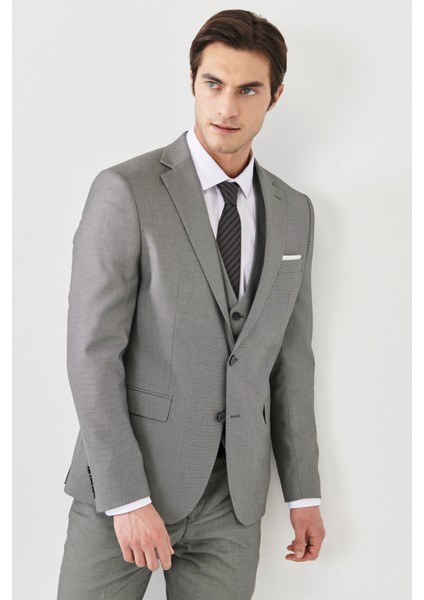 ALTINYILDIZ CLASSICS Erkek Gri-siyah Slim Fit Dar Kesim Mono Yaka Desenli Yelekli Takım Elbise fırsatları