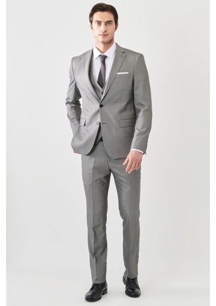 ALTINYILDIZ CLASSICS Erkek Gri-siyah Slim Fit Dar Kesim Mono Yaka Desenli Yelekli Takım Elbise indirimleri