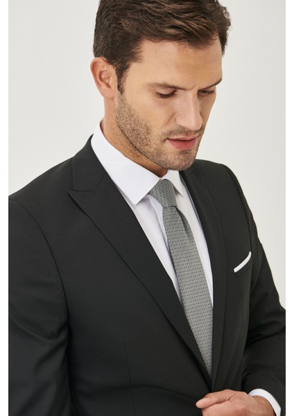 ALTINYILDIZ CLASSICS Erkek Siyah Ekstra Slim Fit Dar Kesim Siyah Spor Takım Elbise