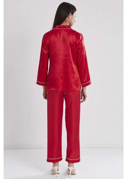 Saten Kadın Pijama Takımı 1200 Kırmızı fırsatları