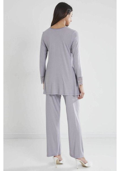 Kadın Penye Dantelli Pijama Takımı 1241 Royal