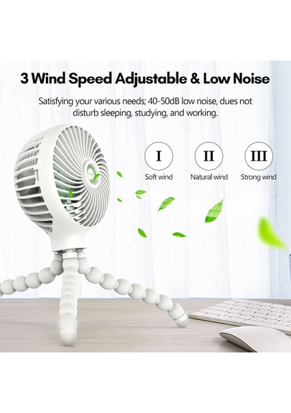 Kkmoon Taşınabilir Handeld Mini Fan Bebek Arabası Fanı Esnek (Yurt Dışından)