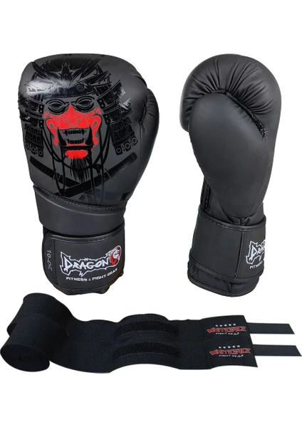 Yakuza Boks Eldiveni Muay Thai Kick Boks Eldiveni ve Whiteface Boks Bandajı 2’li Set