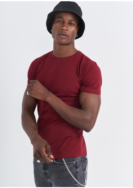 Bd Straight Slim-Fit Likralı Tişört Bordo