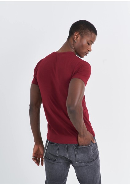 Bd Straight Slim-Fit Likralı Tişört Bordo modelleri