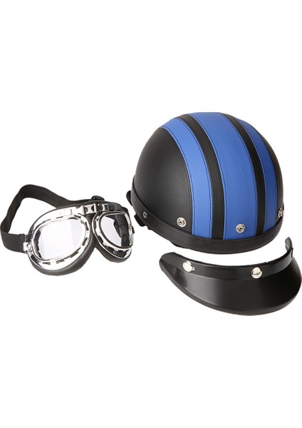 Motosiklet Scooter Açık Yüz Yarım Deri Kask, Vizörlü(Yurt Dışından)