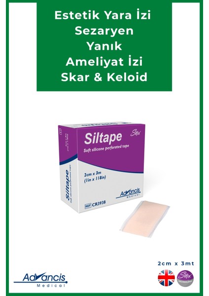 UK Siltape Soft Silikon Bant -dikiş izi-sezaryen-yanık-estetik 2cm x 3mt