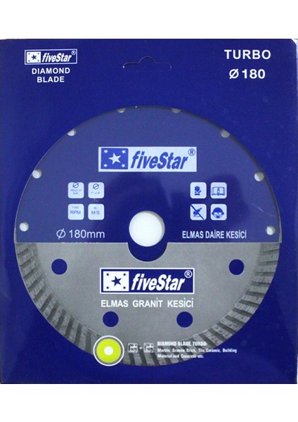Meridyen Elmas Granit Mermer Seramik Kesici Turbo 180 mm