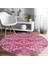 Fuşya Zeminli Damask Motifler Modern Pembe Salon ve Oturma Odası Yıkanabilir Kaymaz Tabanlı Yuvarlak Halı 2