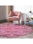 Fuşya Zeminli Damask Motifler Modern Pembe Salon ve Oturma Odası Yıkanabilir Kaymaz Tabanlı Yuvarlak Halı 4