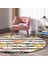 Real Homes Beyaz Zeminde Siyah Çizgili Bal Kabağı Desenli Dijital Baskılı Modern Turuncu Koridor ve Antre Kaymaz Tabanlı Yuvarlak Halı 1