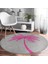 Real Homes Gri Zeminde Fuşya Palmiye Motifli Modern Pembe Salon ve Oturma Odası Yıkanabilir Kaymaz Tabanlı Yuvarlak Halı 2
