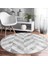 Real Homes Geometrik Desenli Mermer Zeminli Modern Gri Salon ve Oturma Odası Yıkanabilir Kaymaz Tabanlı Yuvarlak Halı 2