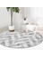 Real Homes Geometrik Desenli Mermer Zeminli Modern Gri Salon ve Oturma Odası Yıkanabilir Kaymaz Tabanlı Yuvarlak Halı 3