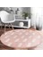 Real Homes Pastel Zeminde Beyaz Yaprak Desenli Dijital Baskılı Modern Pembe Salon ve Oturma Odası Yıkanabilir Kaymaz Tabanlı Yuvarlak Halı 2
