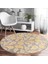 Real Homes Gri Zeminde Renkli Geometrik Desenli Dijital Baskılı Modern Gold Salon ve Oturma Odası Yıkanabilir Kaymaz Tabanlı Yuvarlak Halı 1