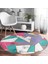 Real Homes Realhomes Geometrik Şekilli Mermer Baskılı Modern Pembe Salon ve Oturma Odası Yıkanabilir Kaymaz Tabanlı Yuvarlak Halı 2