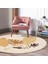 Real Homes Tropik Yaprak Motifli Soft Tasarımlı Krem Salon ve Oturma Odası Yıkanabilir Kaymaz Tabanlı Yuvarlak Halı 3