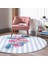 Real Homes Realhomes Çizgili Flamingo Zeminli Lacivert Yatak Odası Yıkanabilir Kaymaz Tabanlı Yuvarlak Kadife Halı 1