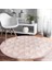 Real Homes Gri Zeminde Pembe Yaprak Motifli Özel Tasarım Salon ve Oturma Odası Yıkanabilir Kaymaz Tabanlı Yuvarlak Halı 1