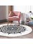 Real Homes Beyaz Zeminde Çiçek Mandala Desenli Siyah Salon ve Oturma Odası Yıkanabilir Kaymaz Tabanlı Yuvarlak Halı 4