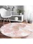 Real Homes Beyaz Zeminde Pembe Tropikal Yaprak Desenli Modern Turuncu Koridor ve Antre Yıkanabilir Kaymaz Tabanlı Yuvarlak Halı 4