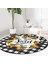 Real Homes Siyah Beyaz Ekose Home Sweet Temalı Modern Gold Outdoor Yıkanabilir Kaymaz Tabanlı Yuvarlak Halı 4