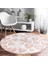 Real Homes Pastel Zeminde Beyaz Yaprak Desenli Dijital Baskılı Modern Pembe Koridor ve Antre Yıkanabilir Kaymaz Tabanlı Yuvarlak Halı 3