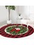 Real Homes Kırmızı Ekose Yılbaşı Desen Joy Motifli Modern Bordo Outdoor Yıkanabilir Kaymaz Tabanlı Yuvarlak Halı 2