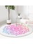 Real Homes Beyaz Zeminde Pembe Mavi Mandala Desenli Özel Tasarım Salon ve Oturma Odası Yıkanabilir Kaymaz Tabanlı Yuvarlak Halı 1