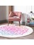Real Homes Beyaz Zeminde Pembe Mavi Mandala Desenli Özel Tasarım Salon ve Oturma Odası Yıkanabilir Kaymaz Tabanlı Yuvarlak Halı 2