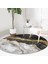 Real Homes Modern Siyah Beyaz Altın Mermer Motifli Dijital Baskılı Salon ve Oturma Odası Yıkanabilir Kaymaz Tabanlı Yuvarlak Halı 2