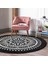 Real Homes Siyah Beyaz Çiçek Desenli Mandala Motifli Salon ve Oturma Odası Yıkanabilir Kaymaz Tabanlı Yuvarlak Halı 3