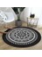 Real Homes Siyah Beyaz Çiçek Desenli Mandala Motifli Salon ve Oturma Odası Yıkanabilir Kaymaz Tabanlı Yuvarlak Halı 4