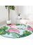 Real Homes Realhomes Renkli Tropik Yaprak Flamingo Motifli Pembe Outdoor Yıkanabilir Kaymaz Tabanlı Yuvarlak Halı 1