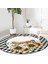 Real Homes Siyah Beyaz Ekose Ayçiçeği Özel Tasarımlı Modern Outdoor Yıkanabilir Kaymaz Tabanlı Yuvarlak Halı 4