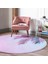 Real Homes Toz Mavisi Zeminli Tropik Yapraklı Özel Tasarım Modern Pembe Salon ve Oturma Odası Yıkanabilir Kaymaz Tabanlı Yuvarlak Halı 3