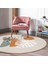 Real Homes Pastel Zeminli Yaprak Desenli Dijital Baskılı Modern Renkli Salon ve Oturma Odası Yıkanabilir Kaymaz Tabanlı Yuvarlak Halı 4