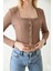 Vizon Düğme Detaylı Örme Crop Bluz 3