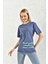 Lacivert Bisiklet Yaka Baskılı T-Shirt 1