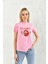 Pembe Bisiklet Yaka Baskı Detaylı T-Shirt 1