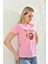 Pembe Bisiklet Yaka Baskı Detaylı T-Shirt 4