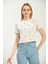 Beyaz Baskılı Crop Örme T-Shirt 1