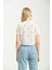 Beyaz Baskılı Crop Örme T-Shirt 3