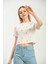 Beyaz Baskılı Crop Örme T-Shirt 4