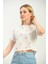 Beyaz Baskılı Crop Örme T-Shirt 5