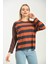 Lacivert Düğme Detaylı Çizgili Örme T-Shirt 3